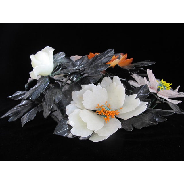 Gemstone Chinese Carved Jade Carnelian & Quartz Hardstone Flower Centerpiece For Sale - Image 7 of 13