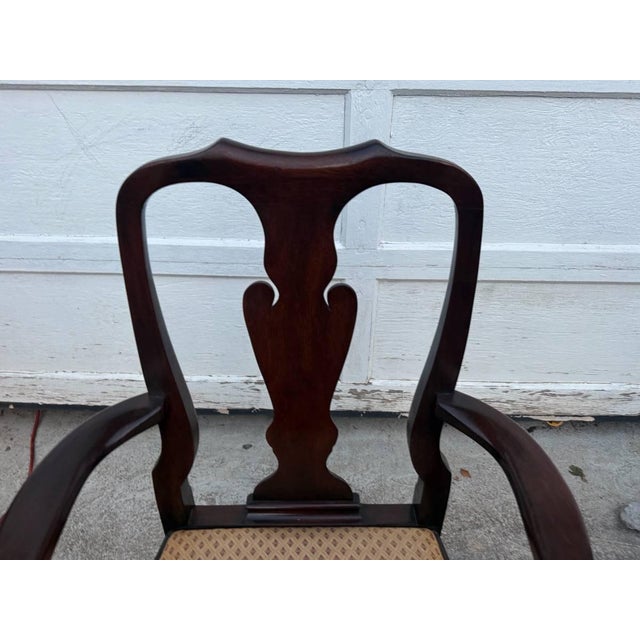 Henkel Harris Queen Anne style armchair Solid wood frame, splat back, American made Upholstery is old useable as is...