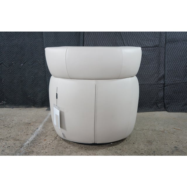 Alberta Italian Modern Leather Mina Swivel Armchair Library Club Reading Chair For Sale - Image 16 of 18