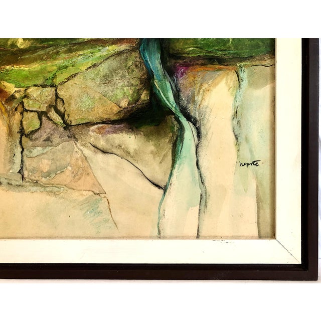 Paper Abstract Watercolor “Stream Cliff Cascade” by Alexander Nepote (1913–1986) For Sale - Image 7 of 10