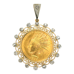 Vintage, 1932 United States of America $10 Gold Coin and Diamond Pendant