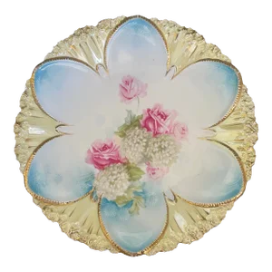 Antique Rs Prussia Mold 91 Roses and Snowballs Plate With Iridescent Border