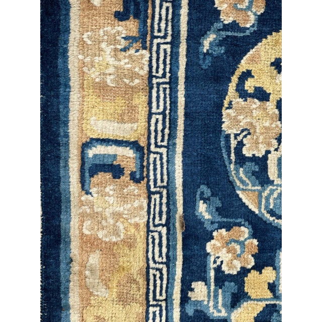 Blue Antique Chinese Cotton and Wool Rug For Sale - Image 8 of 18