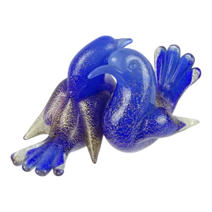 Seguso Murano Vintage Sapphire Cobalt Blue Gold Flecks Italian Art Glass Love Birds Figurine Paperweight