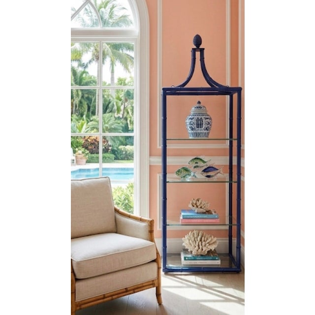 Palm Beach Regency Cobalt Blue Faux Bamboo Pagoda Etagere For Sale - Image 9 of 12