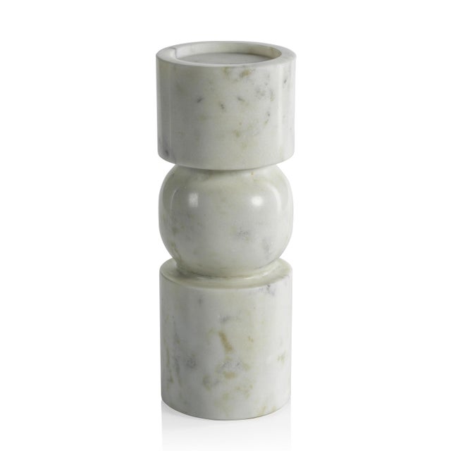 Contemporary Marrakesh 10" Tall Marble Pillar Candle Holder For Sale - Image 3 of 3