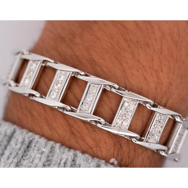 14k White Gold Square Link 2.5 Carat Diamond Mens Bracelet For Sale In Miami - Image 6 of 7
