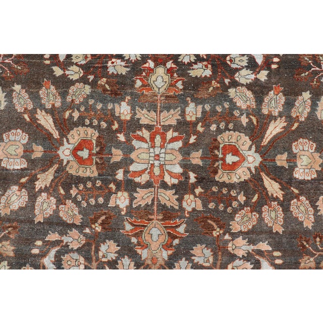 Square Antique Persian Malayer Rug With a Brown Field and Stylized Floral Design 11 X 13 For Sale - Image 10 of 18
