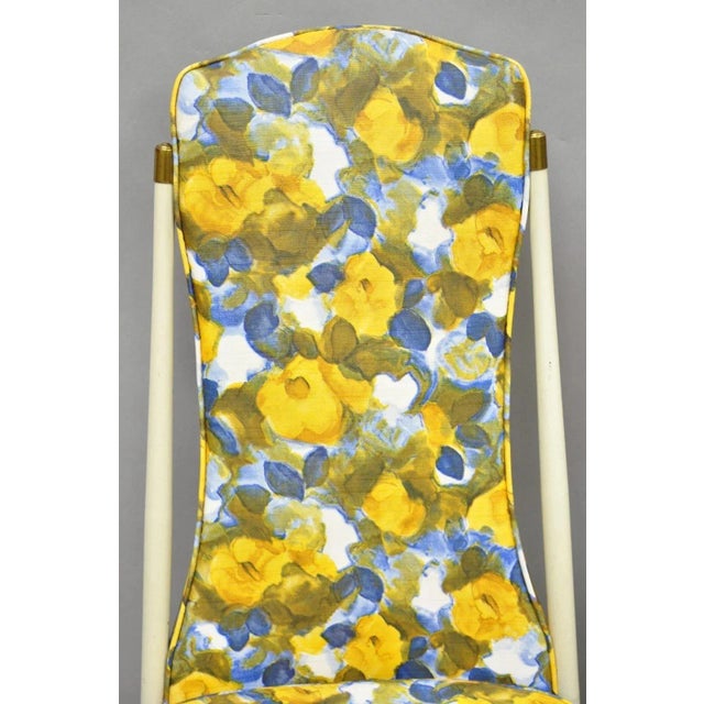 Virtue Vintage Retro Atomic Era Metal Kitchen Dining Chairs W/ Blue Yellow Flowers Pair For Sale - Image 4 of 12