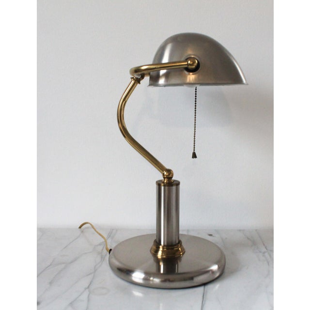 Mid 20th Century Vintage Art Deco Bankers Stainless Steel & Brass Desk Lamp For Sale - Image 5 of 12