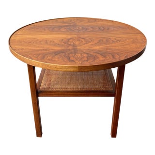 1960s Founders Furniture by Jack Cartwright Round End Table With Cane Shelf For Sale