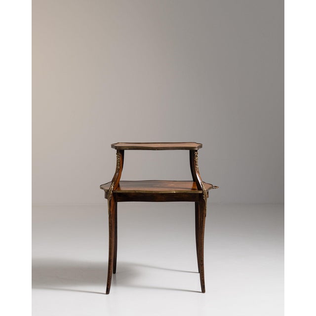 1880-1889 France Rich Walnut Brown Two-Tier Walnut Side Table For Sale - Image 4 of 11