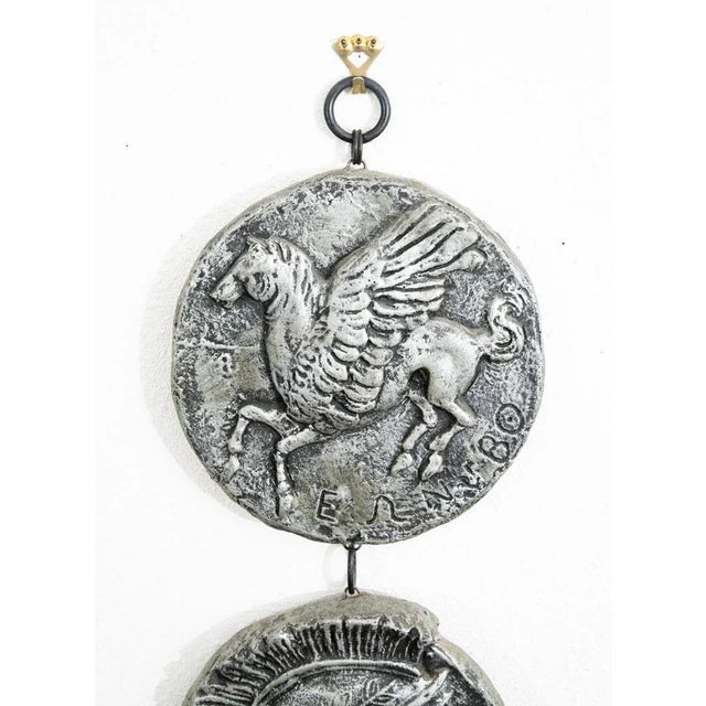 Mid Century Modern Wall Hanging Relief Greek Round Pegasus Pendant Art Plaques For Sale - Image 4 of 9
