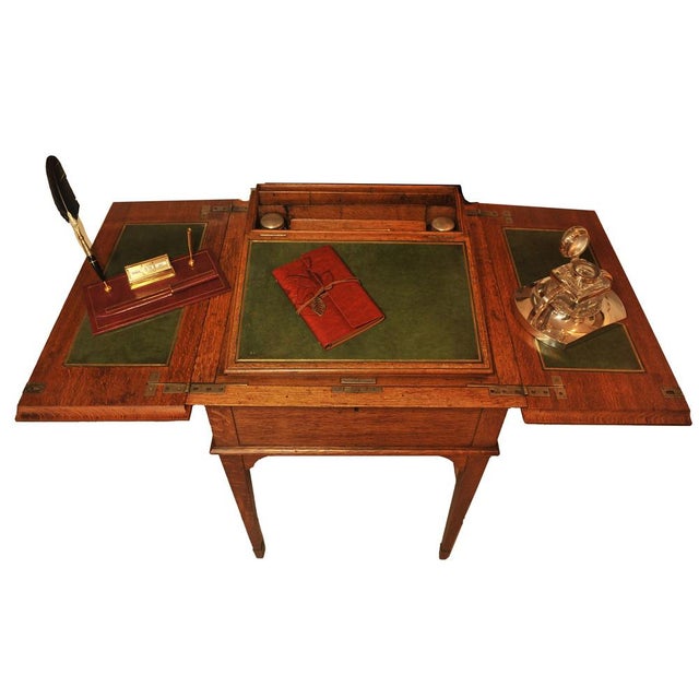 Oak and Tooled Leather Pop-Up Writing Desk from Asprey & Co. London, 1920s For Sale - Image 10 of 15