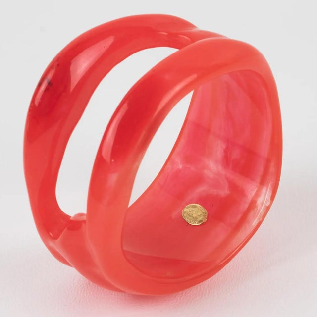 Pink Christian Lacroix Pink-Red See-Thru Free-Form Resin Bracelet Bangle For Sale - Image 8 of 9