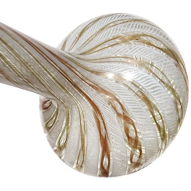 Murano Vintage Murano Fratelli Toso White Copper Aventurine Ribbons Italian Art Glass Soliflore Flower Vase For Sale - Image 4 of 6