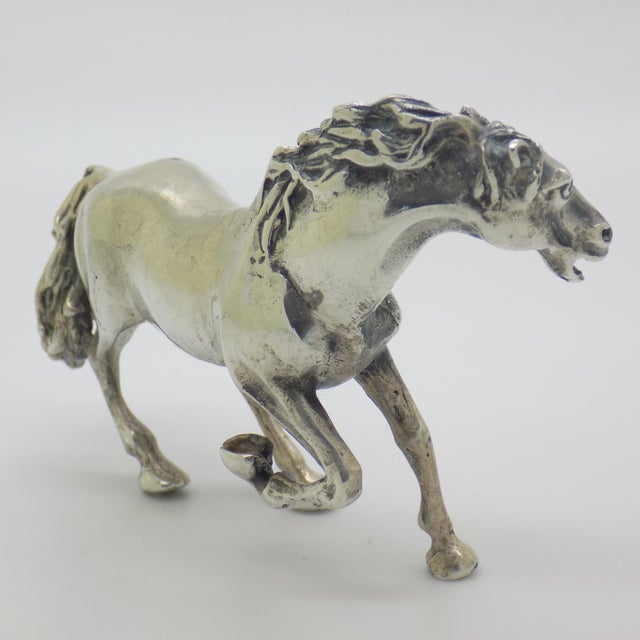 Vintage Italian Large Galloping Horse Figurine in Silver, Arezzo, 1970s For Sale - Image 4 of 12