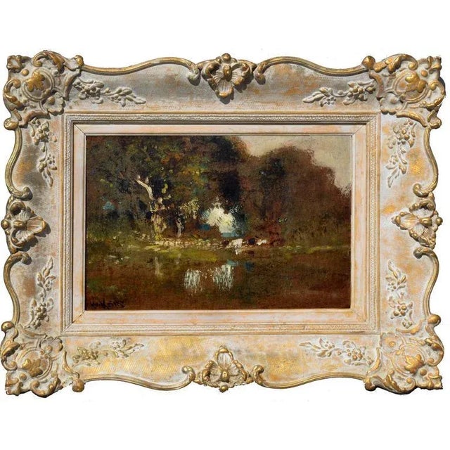 Gorgeous 19th Century landscape with cattle drinking in pond painting by William Keith (American, 1838 to1911), circa...
