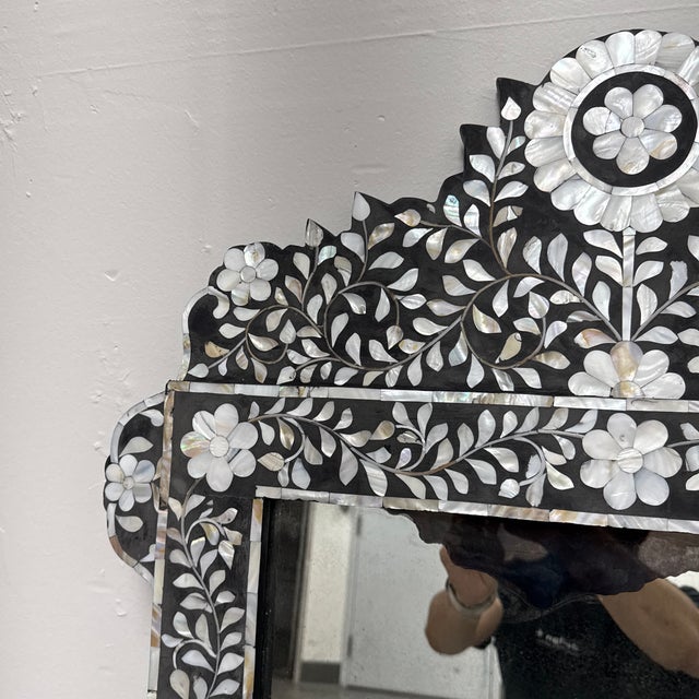 Moroccan Style Mother-of-Pearl Inlaid Floral Wall Mirror For Sale - Image 12 of 12