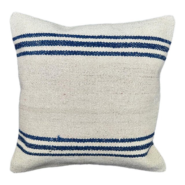Turkish Hemp Pillow Cushion Natural Beige Blue Cushion Cover 20x20 For Sale