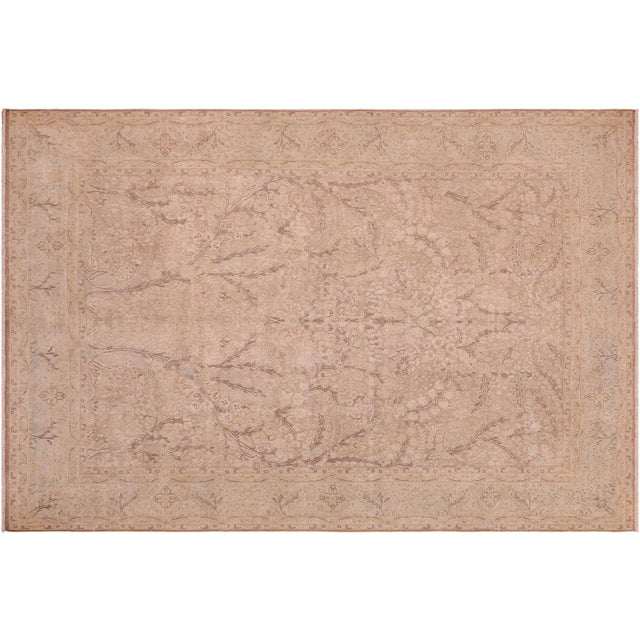 Boho Chic Vintage Retro Tan/Blue Wool Rug - 9'5'' X 12'9'' For Sale - Image 9 of 10