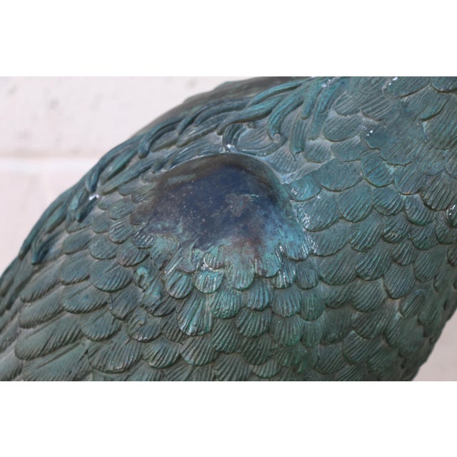 Verdigris Pair of Contemporary Verdigris Bronze Crane Sculptures, 21st Century Garden Statues For Sale - Image 8 of 18