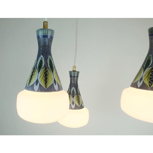 Mid-Century Modern Modern Danish Pendant Light in Teak, Opaline Glass & Ceramic, 1960s For Sale - Image 3 of 11