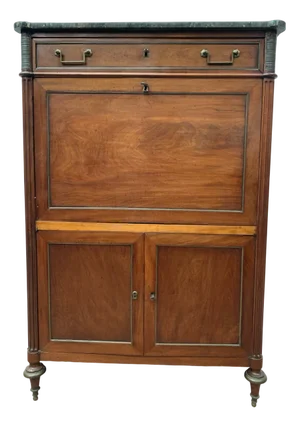 Louis XVI 19th Century Mahogany Secretary in Grey Veined Marble Top