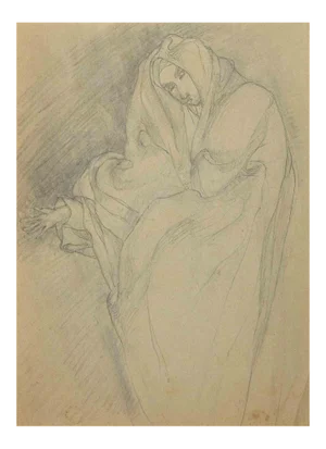 Unknown, Woman in the Wind, Pencil on Paper, Early 20th Century