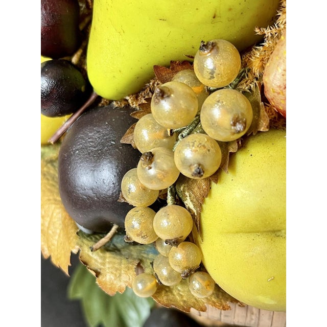 Wax LARGE Antique Victorian Mantel Clock Glass Dome WAX FLOWER BASKET Rare Folk Art For Sale - Image 7 of 18