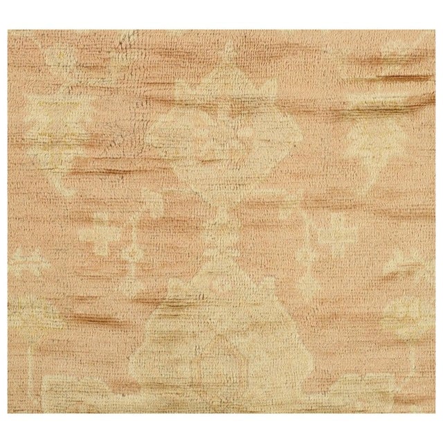 Antique Turkish Angora Oushak Carpet, Handmade Oriental Rug Shrimp, Pink, Ivory For Sale - Image 17 of 18