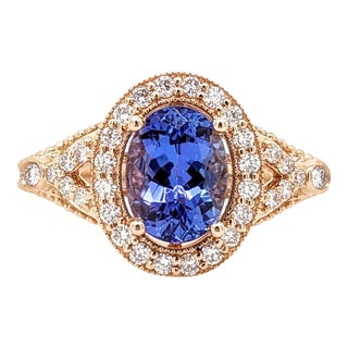 1.5ct Tanzanite Ring with Earth Mined Diamonds in Solid 14k Yellow Gold Oval 8x6 Size 6.75 For Sale