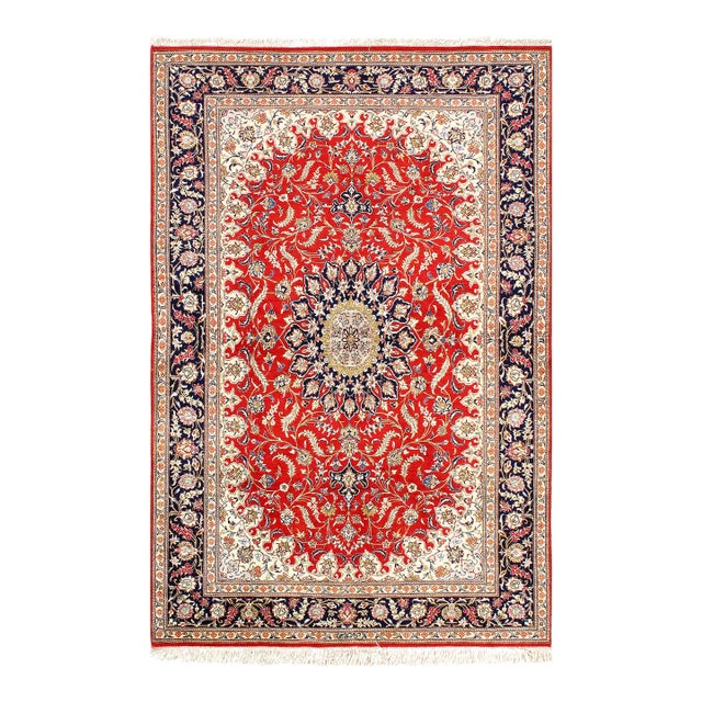 2020s Fine Hand Knotted Pure Silk Qum Rug For Sale