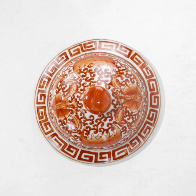 Red Pair of Chinese Late 19th - Early 20th Century Jingdezhen Kiln Iron Red Glaze 'Lotus Scroll' Covered Jars For Sale - Image 8 of 13