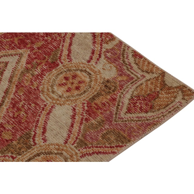 2010s Rug & Kilim’s Distressed Style Runner in Red, Gold and Beige-Brown Trellises For Sale - Image 5 of 7