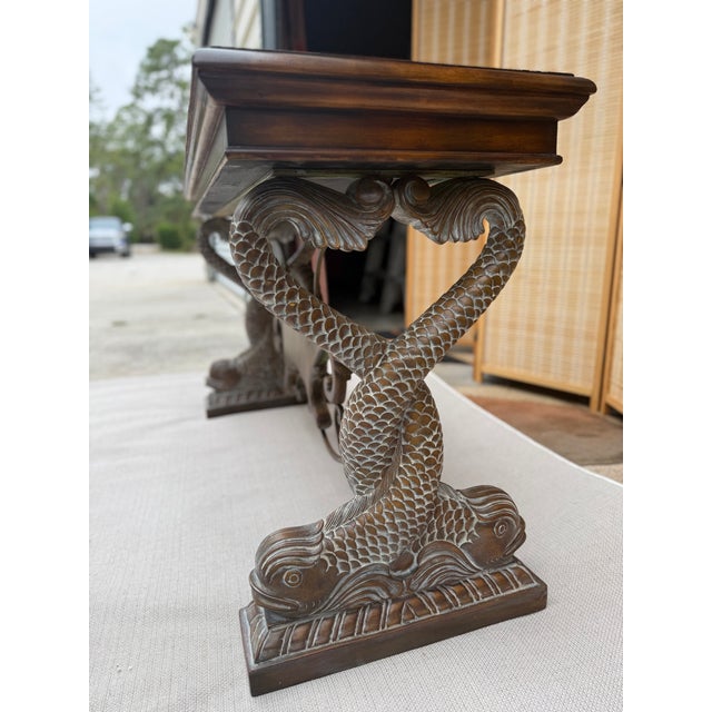 Brown 1980s Koi Fish Motif Console Table – Sculptural Coastal Hollywood Regency Style For Sale - Image 8 of 18