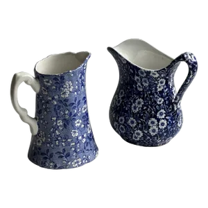 Calico Staffordshir Pitcher & Vintage England j.h. Weatherby & Sons Porcelain Charlotte Blue/White Pitcher-2 Pieces