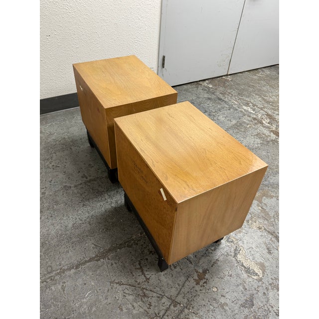 Mid 20th Century Mid 20th Century American of Martinsville Blonde Walnut Nightstands, Pair For Sale - Image 5 of 12