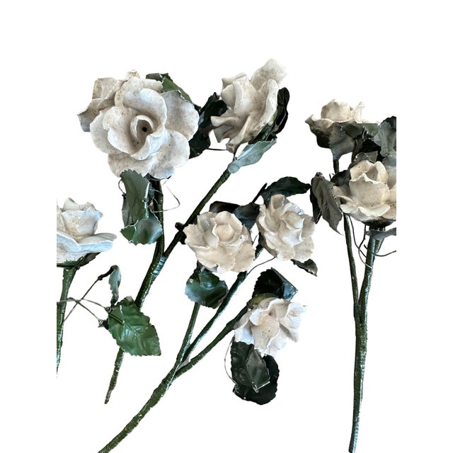 Set of four antique Italian porcelain roses on tole stems beautifully crafted with delicate hand-painted details. These...