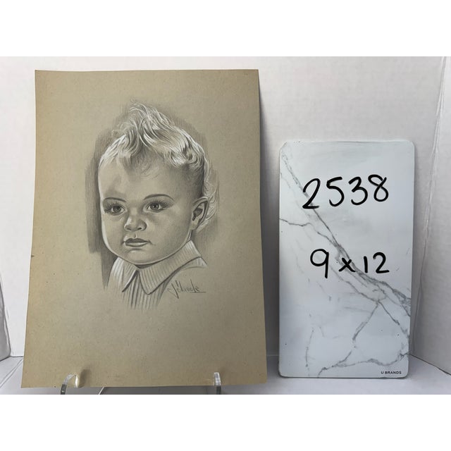1940s Original Signed Graphite Illustration of Young Child Portrait, 12 × 9 In. For Sale In Atlanta - Image 6 of 6
