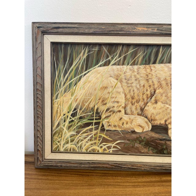 Safari Vintage Original Framed and Signed Painting of Lion Cub by Lori Benton, 1988s For Sale - Image 3 of 5