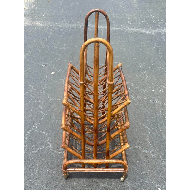 1940s Vintage Hollywood Regency Rattan Magazine Rack - Italian Riviera Coastal Style For Sale - Image 5 of 7