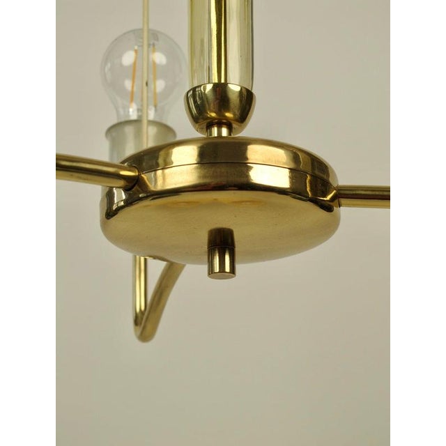 Cream Modern 3-Arm Chandelier in Brass and Glass by Rupert Nikoll, Austria, 1950s For Sale - Image 8 of 15