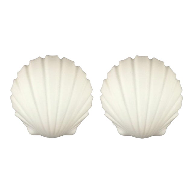 Pair of Vintage Shell-Shaped Opaline Glass Wall Lamps/Sconces From Limburg, Germany, 1970s For Sale