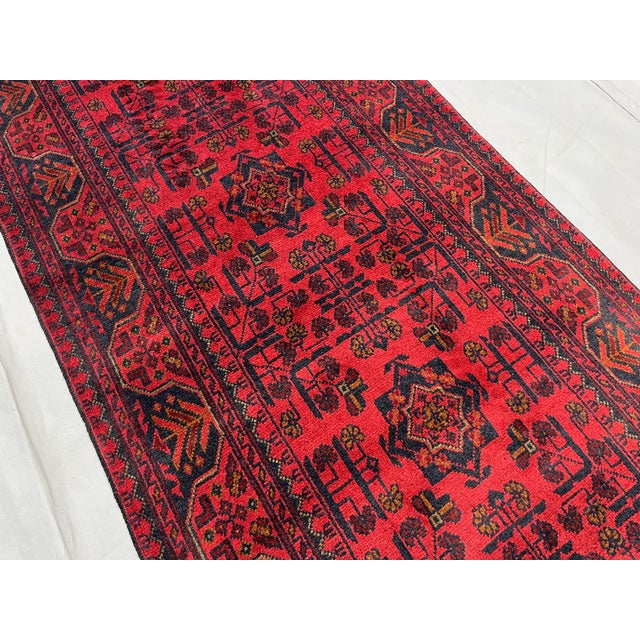 Textile Extra-Long Red & Navy Turkmen Bukhara-Style Wool Runner, 2'8" X 19'3" For Sale - Image 7 of 16