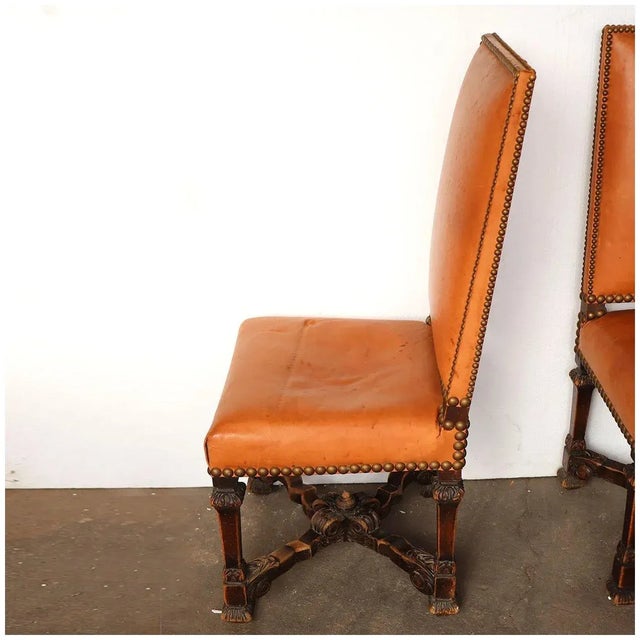 French Renaissance Revival Leather Dining Side Chairs - Set of 4 For Sale In Denver - Image 6 of 13
