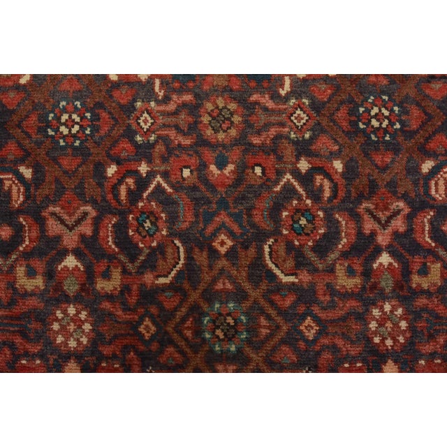 Hamedan Runner 3’4” X 10′ Blue Wool Semi-Antique Tribal Hand-Knotted Rug For Sale - Image 9 of 14