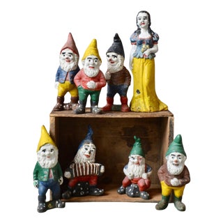 Vintage Bohemian Cast Iron Snow White and the Seven Dwarfs Garden Figurines, 1960s, Set of 8 For Sale