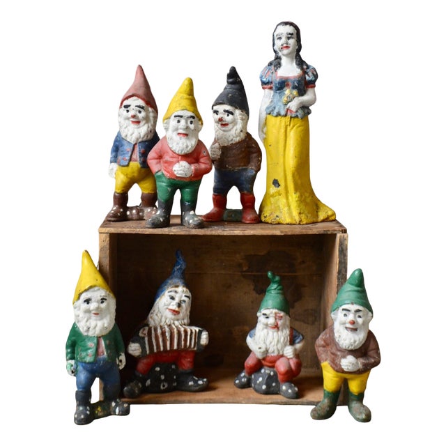 Vintage Bohemian Cast Iron Snow White and the Seven Dwarfs Garden Figurines, 1960s, Set of 8 For Sale