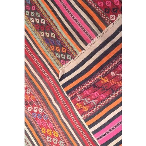 1960s Cotton with Blue and Gold Geometric Pattern Kelim Rug, 1960s For Sale - Image 5 of 6